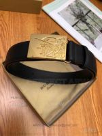 AAA Quality Burberry Black Leather Belt All Gold Plaque Buckle
